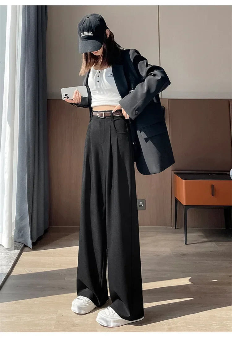 High Waist Slim Fit Straight Leg Suit Pants Wide Leg Casual Trousers Women's Autumn New Arrival Red Color Business Office Wear