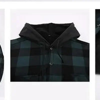 Plus Size Men's Hooded Plaid Shirt Warm Fleece Lined And Thickened Top Long Sleeve Outerwear For Autumn/Winter