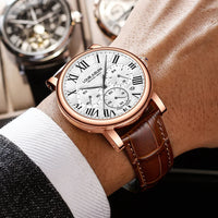 Fashion Mens Watches Top Brand Luxury Genuine Leather Strap Quartz Men's Watch Business Casual Date Chronograph Watch Men