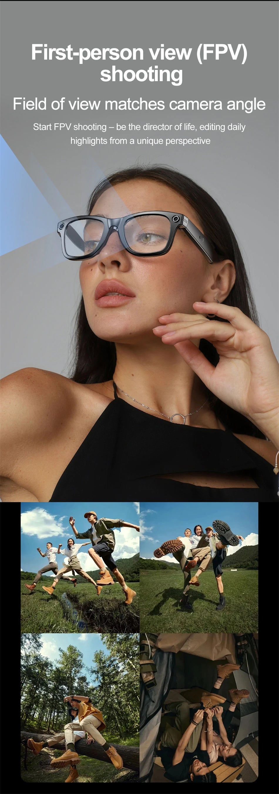 AI Smart Glasses with HD Camera for Photos Videos Hands-Free Vlog Recording Camera Glasses Audio for Driving Outdoor Sunglasses
