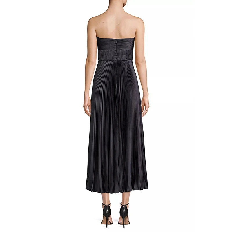 Backless Solid Color Zipper Women's Banquet Occasion Slim Fit Dress Host Program Strapless Pleated Long Dresses 2025 New Summer