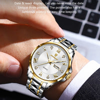 POEDAGAR Luxury Casual Man Watch Waterproof Luminous Date Week Quartz Men's Watches Stainless Steel Fashion Sport Men Wristwatch