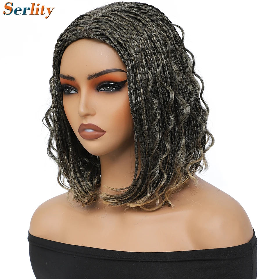 New Style Bob Box Braided Wigs For Black Women 12inches Synthetic Box Braids Crochet Hair Wigs On Sale Clearance Short Black Wig
