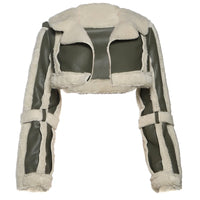 Weird Puss Furry Patchwork Women Crop Jacket Hipster Full Sleeve Open Stitch Hipster Streetwear Warm Outwear Basic Wild Coat