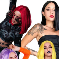 Synthetic Short Straight Bob Wig Middle Part Heat Resistant Synthetic Wigs for Halloween Cosplay Party