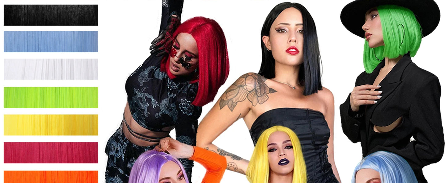 Synthetic Short Straight Bob Wig Middle Part Heat Resistant Synthetic Wigs for Halloween Cosplay Party