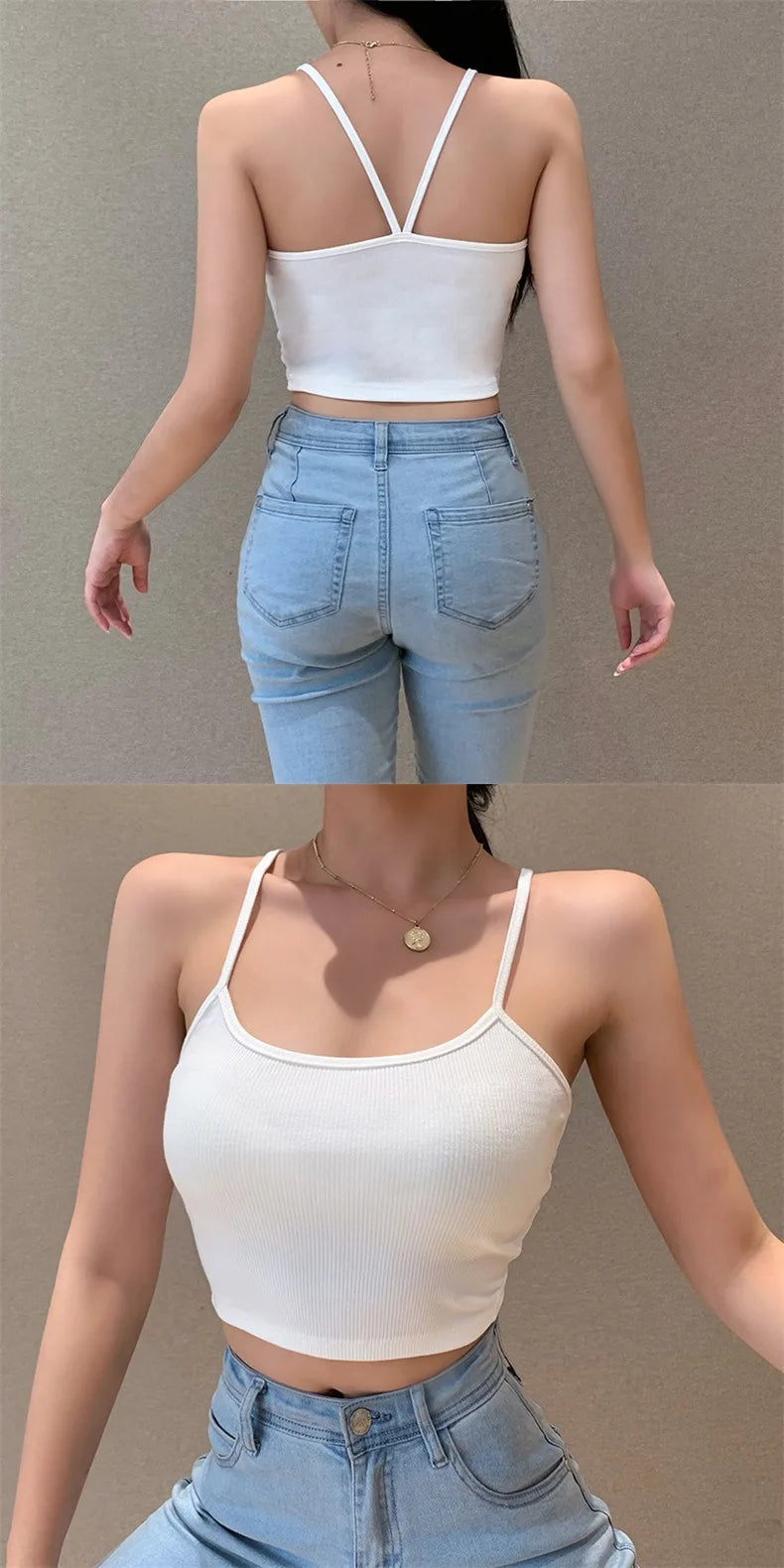 Knitted 94% Cotton Tank Tops Women Black White Sexy Low-Cut Back Cross Crop Tops For Women Streetwear Slimming Sports Vest