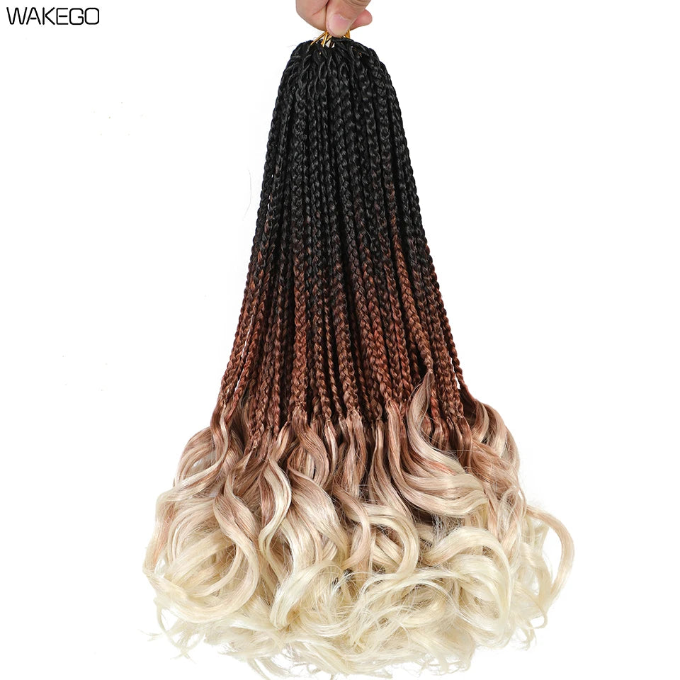 14 18 24 Inch French Curl Box Braids Crochet Hair Ombre Brown to Blonde Prelooped Synthetic French Curls Braiding Hair for Women