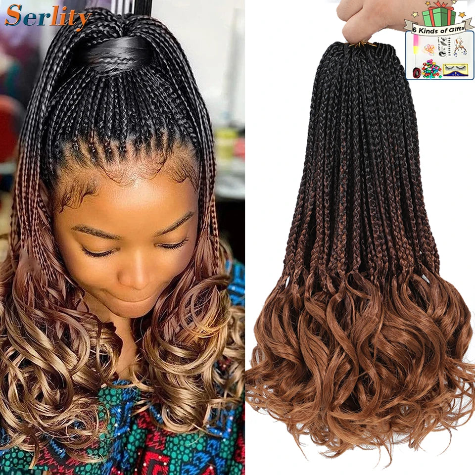 French Curl Crochet Braids 14 Inch Kid-Friendly Goddess Box Braids with Bouncy Curly Ends French Curls Braiding Hair for Women