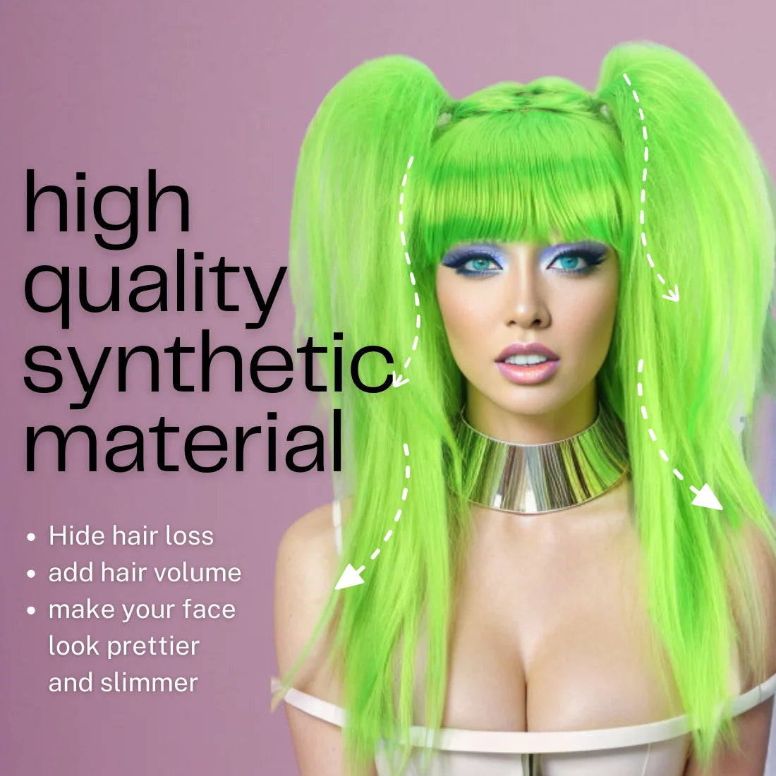 Anxin Long  Green Straight  Party Double Ponytail Wig