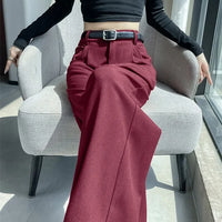 High Waist Slim Fit Straight Leg Suit Pants Wide Leg Casual Trousers Women's Autumn New Arrival Red Color Business Office Wear