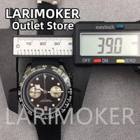 LARIMOKER 39mm Chronograph VK64 Quartz Watch For Men Sapphire Glass Luminous Hand Blue Black White Pink Rubber Bracelet Watch