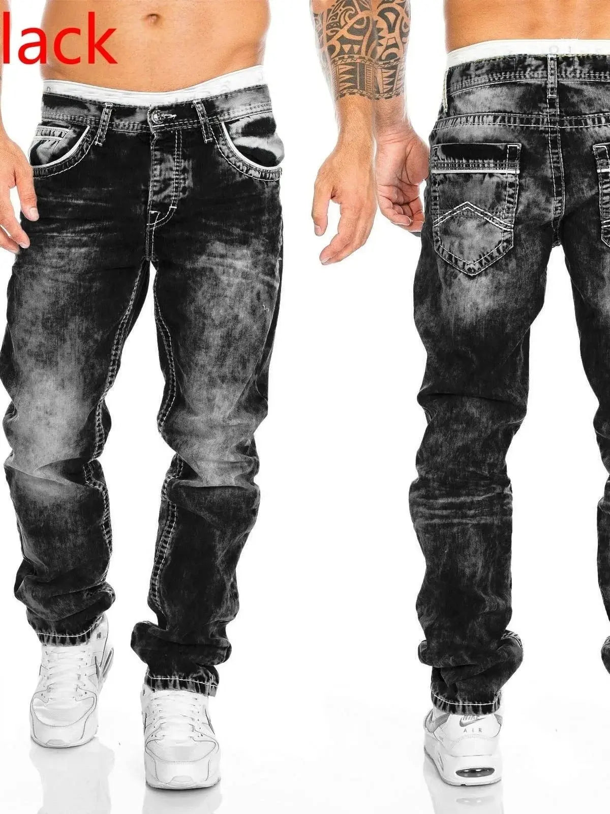 2024 Men Jeans Solid Pockets Stretch Denim Straight Pants Spring Summer Business Casual Trousers Daily Streetwear Men's Clothing