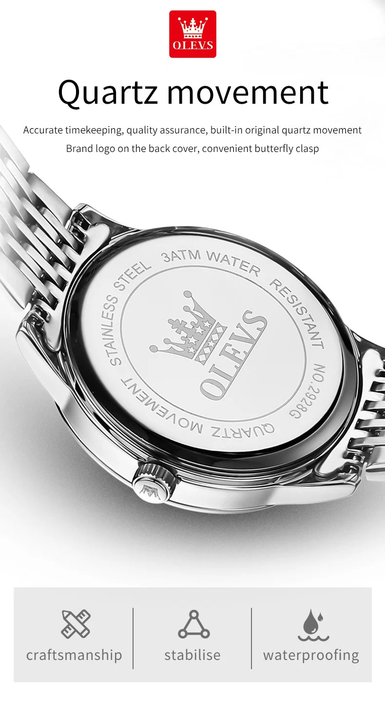 OLEVS Men's Watches Fashion Simple Calendar Week Luminous Waterproof  Steel Strap Man Watch Original Quartz Watches for Men 2929