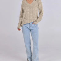 Women's Long Sleeve V-Neck T-Shirt Pit Stripe Milled Fashion Temperament Top