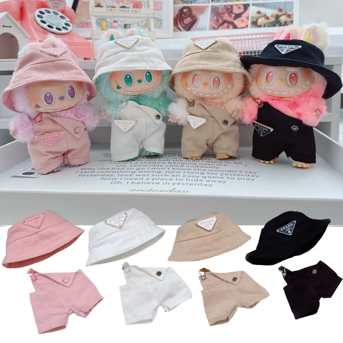 Para 15-17cm Labubu V1 V2 Idol muñeca traje sombrero monos ropa regalo Mini ropa de muñeca de peluche accesorios de atuendo