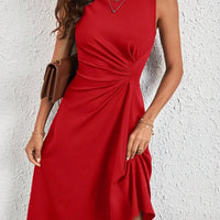 Summer New Women's Dress Fashion Sexy Slim Sleeveless A-line Dress Elegant Simple Office Red Korean Midi Dress For Female Party
