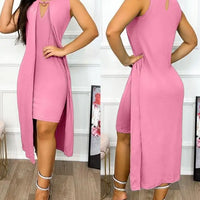 Dresses for Women 2023 Summer Fashion Keyhole Neck Sleeveless Cutout O-Ring Decor Slit Asymmetrical Casual Dress Clothing