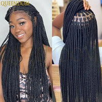 Synthetic 36 Inch Cornrow Braided Wigs for Black Women Full Lace Braids Wig Natural Black Knotless Box Wig Faux Locs Wig