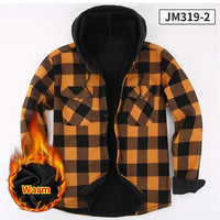 Plus Size Men's Hooded Plaid Shirt Warm Fleece Lined And Thickened Top Long Sleeve Outerwear For Autumn/Winter