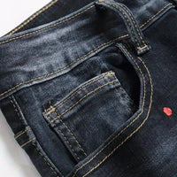 Men y2k Stretchy Denim jeans Ripped Skinny Letter Print elastic waist Casual pants for men Hole Slim Fit Denim Hip Hop Trousers