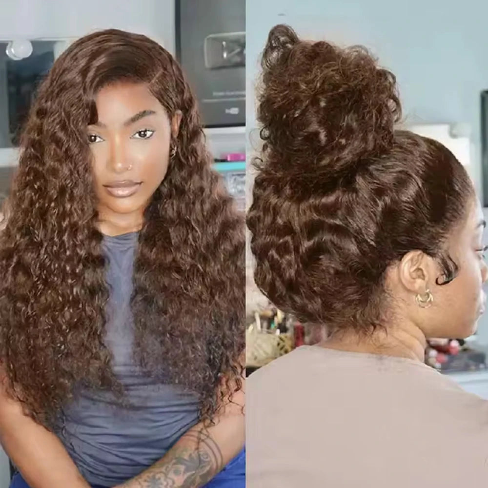 250 Density Invisi Strap 360 Full Hd Lace Frontal Human Hair Wigs Chocolate Brown Deep Wave 360 Glueless Wig Human Hair
