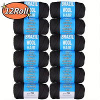2/3/5/12pc Brazilian Wool Hair Synthetic Crochet Hair Extensions for Women African Hair Yarn for Natural Black, Jumbo Braids ﻿