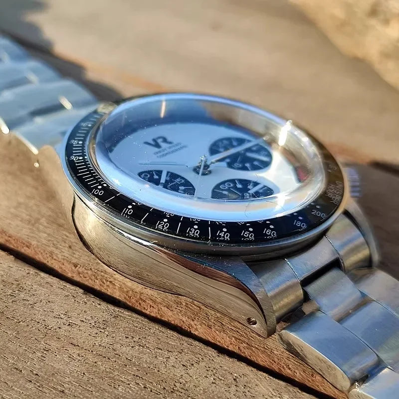 Vakuy Men's 38MM Quartz Watch Sweep Seconds Jinggong VK63A Chronograph Vintage Panda Di Men's Watch