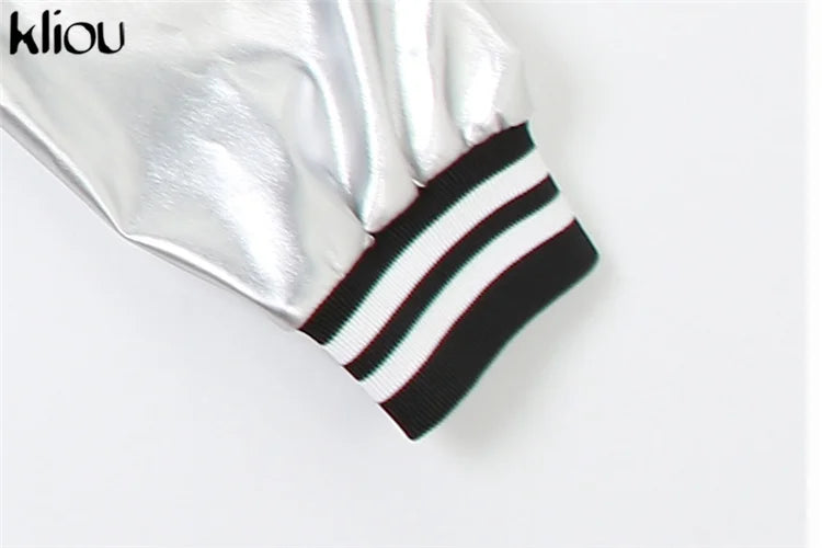 Kliou Letter Shape Patchwork Coats Women Casual Classic Panelled Long Sleeve Single Breasted Croped Jacket Female Street Outwear