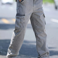 Men's multi pocket denim work pants straight leg denim pants