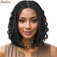 New Style Bob Box Braided Wigs For Black Women 12inches Synthetic Box Braids Crochet Hair Wigs On Sale Clearance Short Black Wig