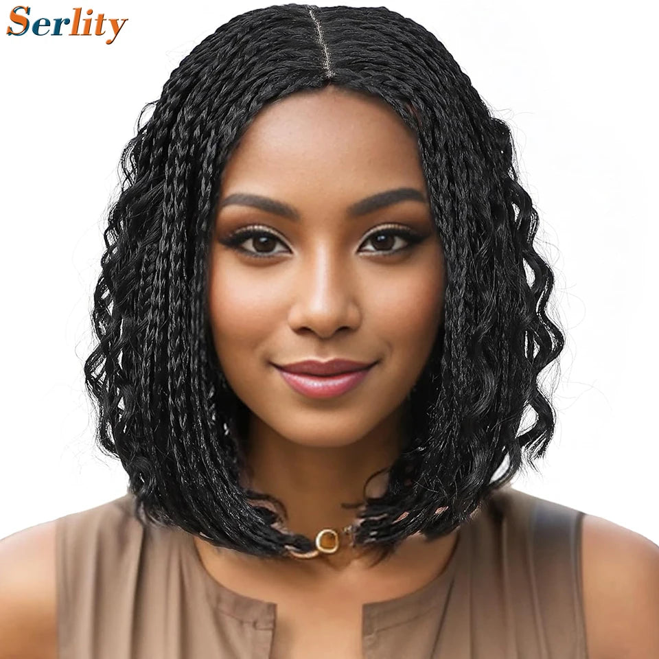 New Style Bob Box Braided Wigs For Black Women 12inches Synthetic Box Braids Crochet Hair Wigs On Sale Clearance Short Black Wig