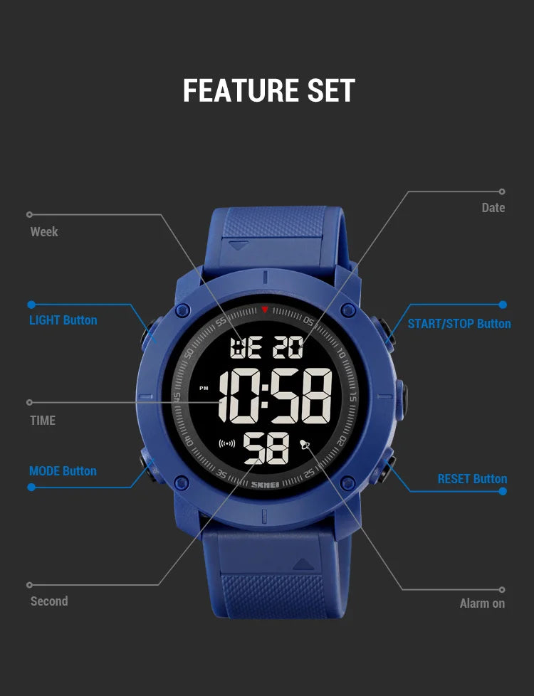 SKMEI 2122 Men's Electronic Watch Sports Waterproof Glow Electronic Watch Multi functional Student LED Watch Men's