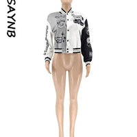 Winter Fall Jacket For Women Coat Trend O Neck Buttons Cropped Top Jacket Patchwork Baggy Blue Female Outerwear varsity jacket