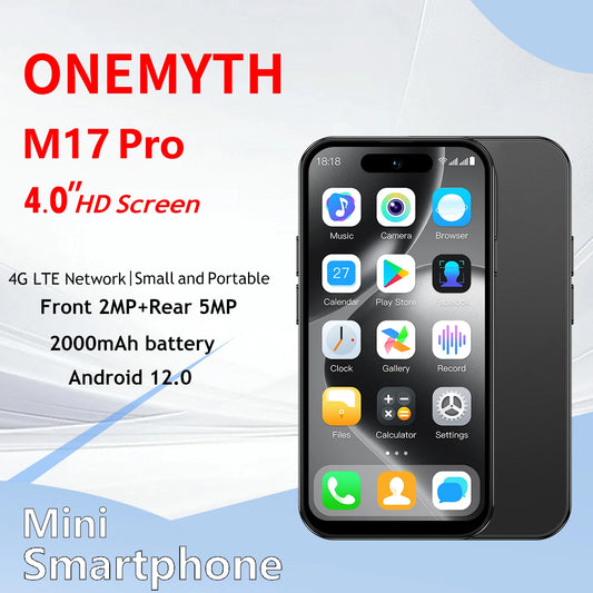 New ONEMYTH M17 Pro Mini Smartphone 4G Dual SIM 4.0-inch HD Full Screen 2000mAh 2GB+16GB 3GB+64GB Android 12 Play Store Best Gif