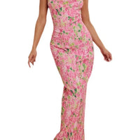 Folds Print Spaghetti Strap Slim Long Dresses Women Fashion Sexy Low Cut Package Hip Bodycon Party Dress Trendy Streetwear New