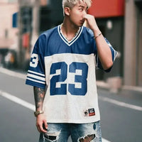 European and American Men's and Women's Football Enthusiasts Fashionable V-neck Short Sleeved T-shirt Retro Rugby Football Tops