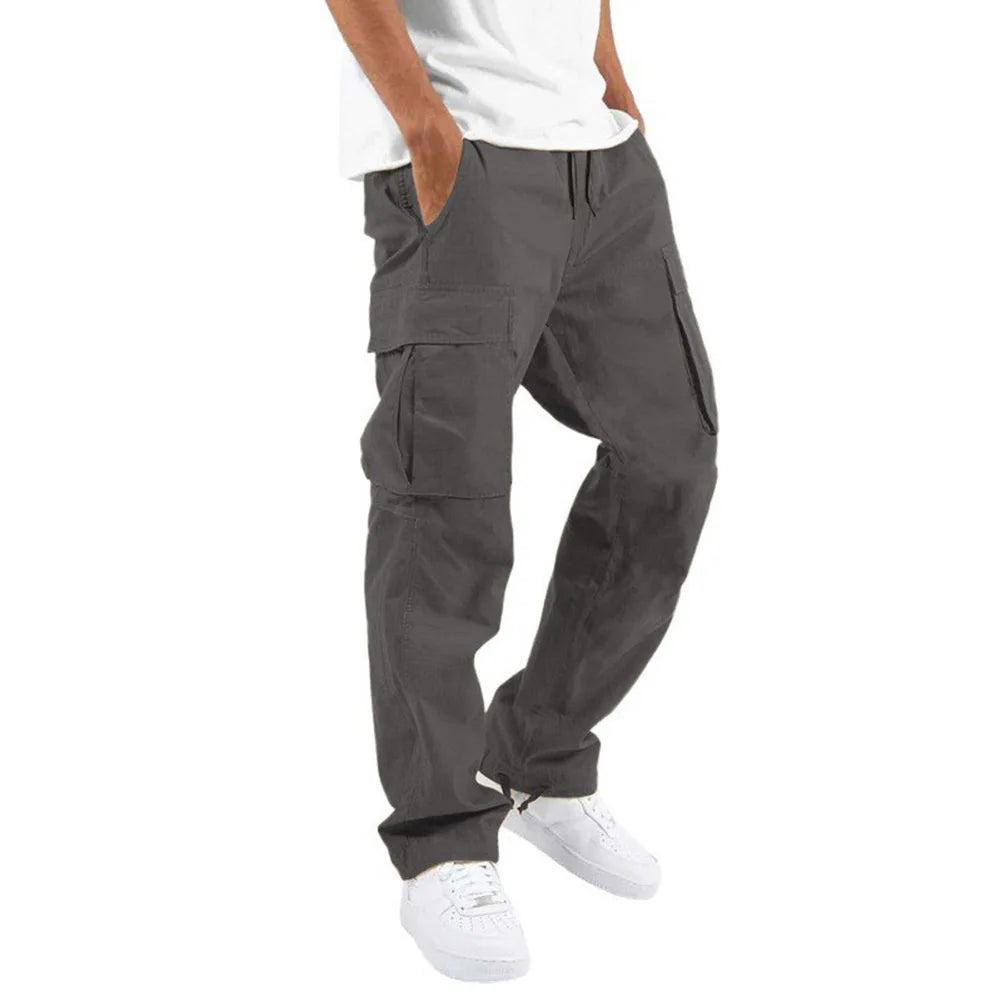 New 2025 Pocket Design Solid Cargo Pants Trousers for Men Full Length Casual Loose Drawstring Pockets Pants Male Cargo Pants 5XL
