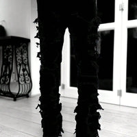 Y2k hip-hop style fringed jeans, men's casual street style stretch jeans