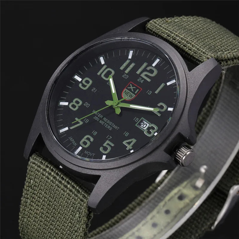 Men Genuine XINEW Brand Watches Students Fashion Casual Nylon Band Sports Army Gifts Date Quartz Wrist Watch Black Montre Homme