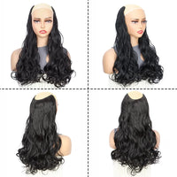 20Inch Synthetic Long Wavy Curly 4 Clip in Hair Extension V-shaped Heat Resistant Black Blonde Hairpiece for Women