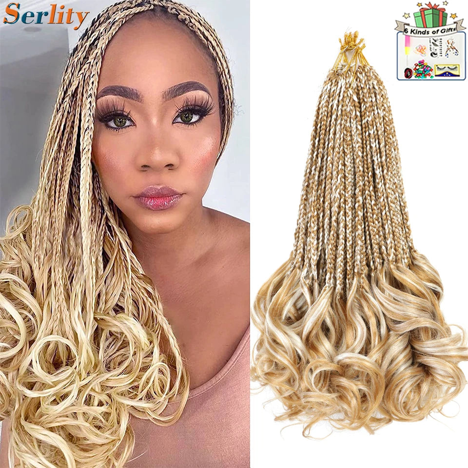 French Curl Crochet Braids 14 Inch Kid-Friendly Goddess Box Braids with Bouncy Curly Ends French Curls Braiding Hair for Women
