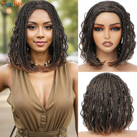 New Style Bob Box Braided Wigs For Black Women 12inches Synthetic Box Braids Crochet Hair Wigs On Sale Clearance Short Black Wig