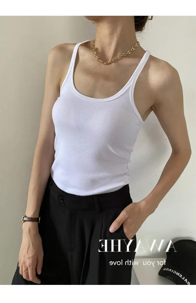 European Style Screw Thread Fitness Tank Top Women's Inner Wear Summer Outer Wear Fine Shoulder Strap Work Shirt Polyester Fiber