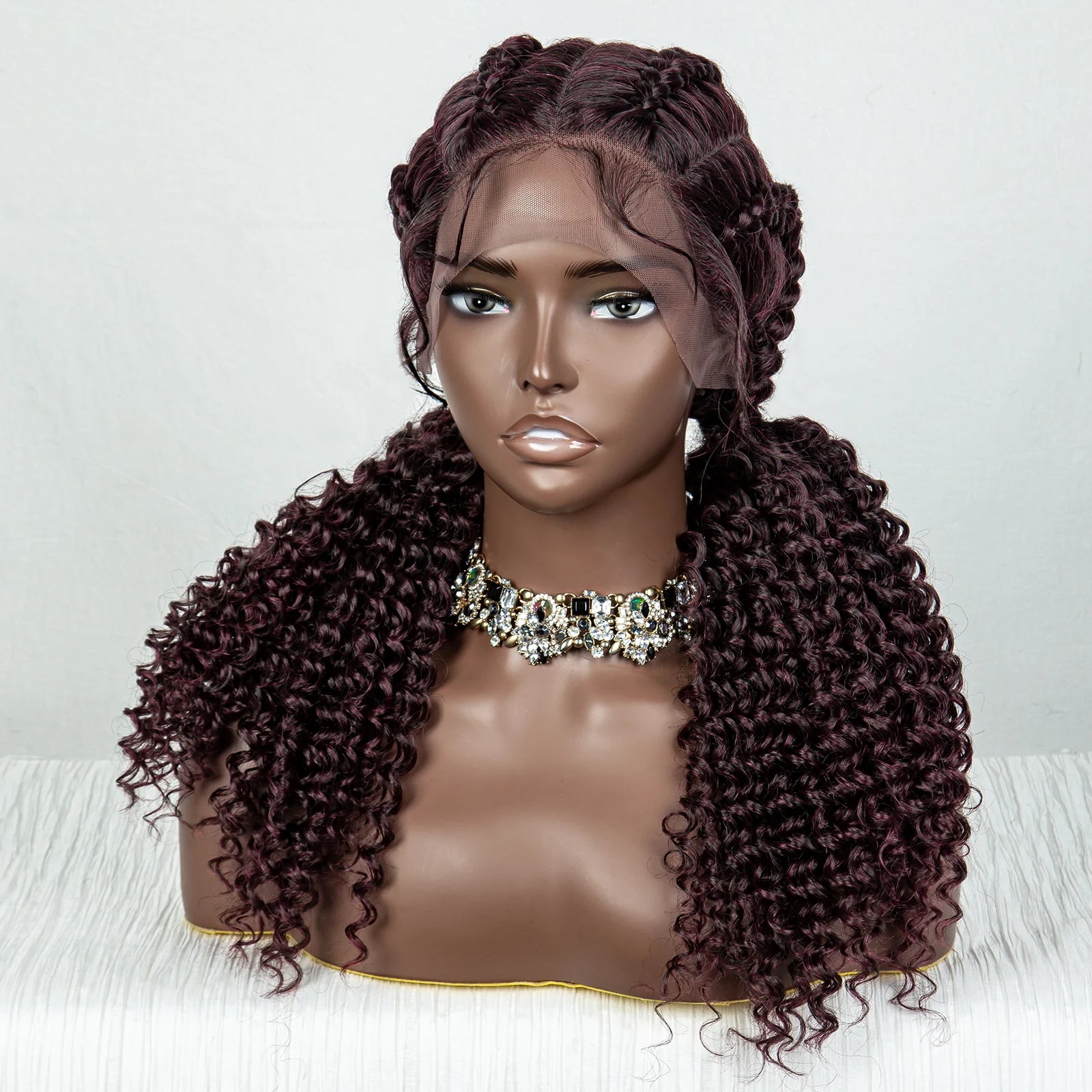 22inch Cornrow Braided Wigs Synthetic Lace Front Braids Wigs with Baby Hair 2 Curly Ponytail Braided Wigs for Black Women