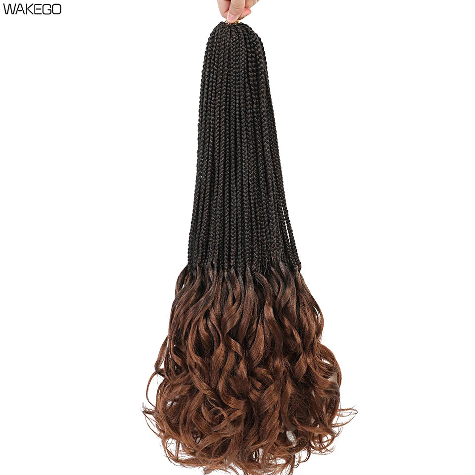 14 18 24 Inch French Curl Box Braids Crochet Hair Ombre Brown to Blonde Prelooped Synthetic French Curls Braiding Hair for Women