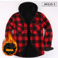 Fashion korean popular clothes winter Adding velvet and thickening long-sleeve shirts for men casual Hooded jacket plaid tops