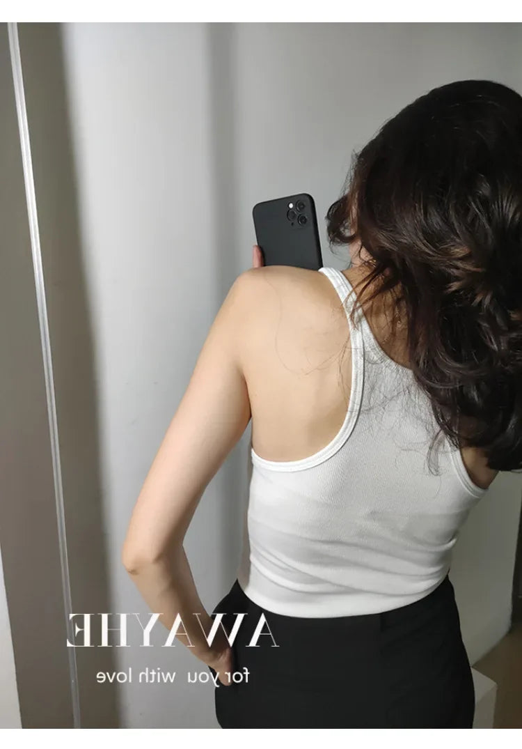 European Style Screw Thread Fitness Tank Top Women's Inner Wear Summer Outer Wear Fine Shoulder Strap Work Shirt Polyester Fiber