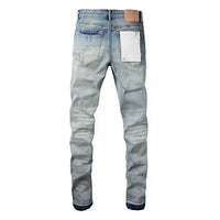 2025 Jeans Man's High Street Blue Ripped Distressed Skinny Jeans Low Rise Denim Trousers Fashion Repair Pants 9003
