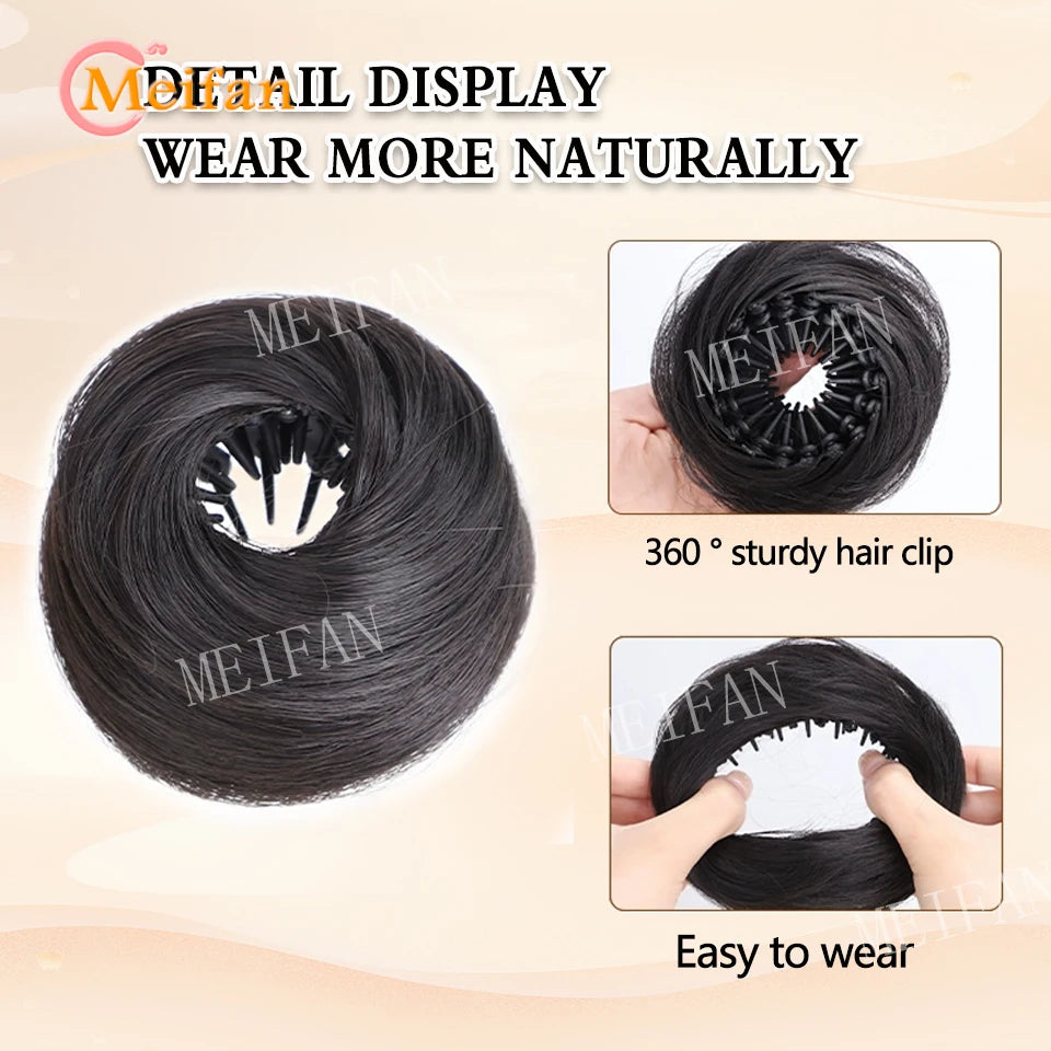 Messy Straight Hair Bun Hair Extensions Synthetic Mini Hair Clip Bun Hairbands Donut Wig Accessories High Bun Hair Extensions